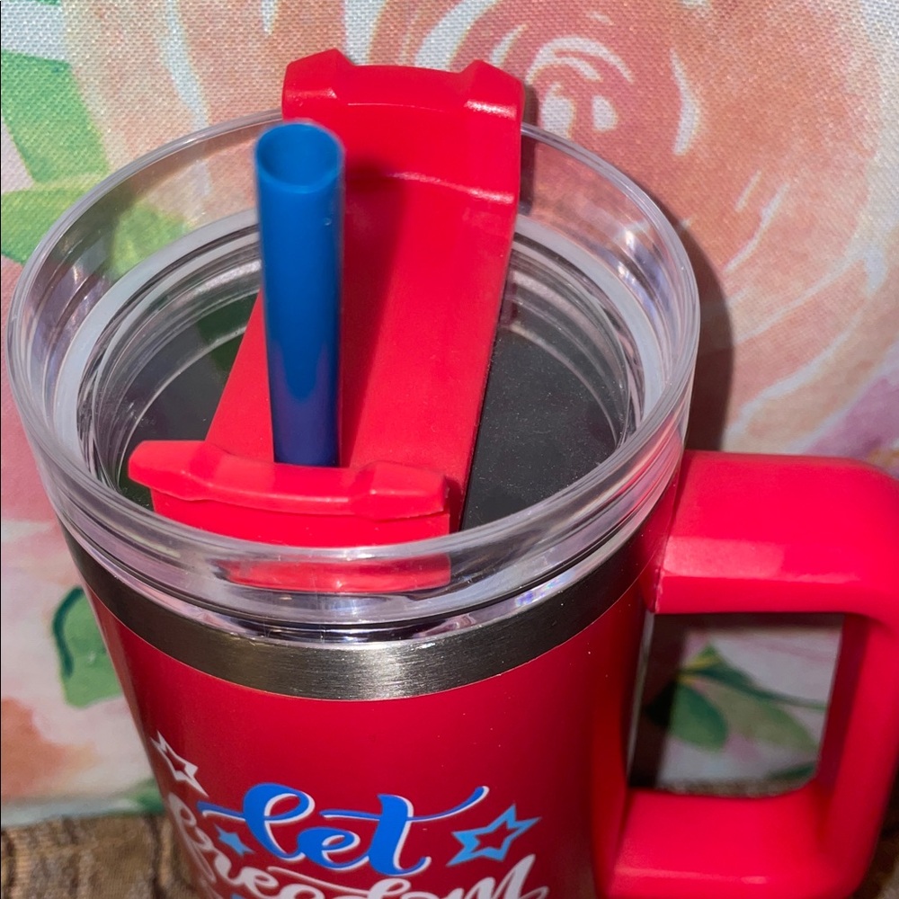 “Let Freedom Ring” Red Insulated Travel Mug with Handle - Picture 3 of 6